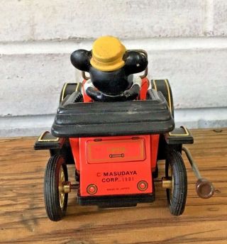 Vintage Mickey Mouse Red Lever Car 1981 Made in Japan MASUDAYA Tin Toy 4