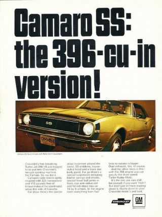 1967 Chevrolet Chevy Camaro Ss Advertisement Print Art Car Ad J381