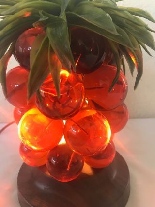 Lucite Acrylic Grape Cluster Table Lamp Light Orange Mid Century Pineapple EUC 2
