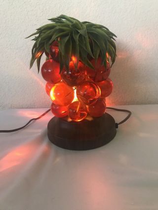 Lucite Acrylic Grape Cluster Table Lamp Light Orange Mid Century Pineapple EUC 3