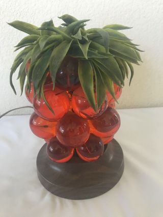 Lucite Acrylic Grape Cluster Table Lamp Light Orange Mid Century Pineapple EUC 5