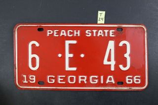 Vintage 1966 Georgia License Plate 6 - E - 43 Peach State (t - 24