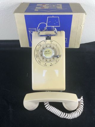 Vintage Western Electric 554 Rotary Wall Mount Telephone Tan Beige With Cool Box