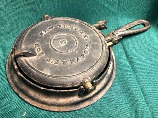 Antique J Saverys Sons York Cast Iron Waffle Iron Maker 3 Eearly 1900s Rare