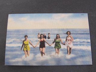 Women In Bathing Swimming Costumes Hand Tinted Postcard