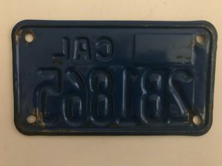 Vintage California Motorcycle License Plate - Classic Blue 1970 ' s Plate 2