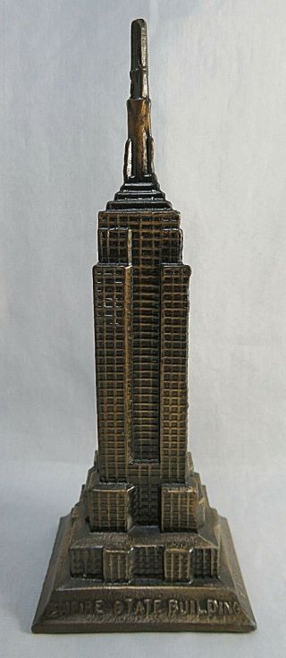 Vtg Souvenir Empire State Building Figurine Copper Metal Nyc Paperweight 6 " Tall