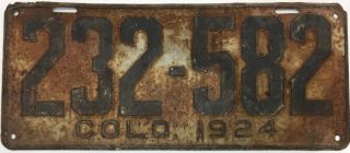 Rare 1924 Colorado (232 - 582) License Plate
