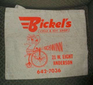 Vintage Schwinn Bicycle Advertising Anderson Indiana Back / Book Bag
