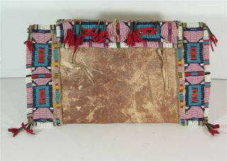 1880s Native American Cheyenne Indian Bead Decorated Parfleche Envelope / Case