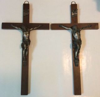Large Inri Jesus Crucified Cross Crucifix Metal Wood Vintage Antique 20”x11”