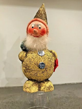 Vintage Christmas German Gnome Elf Paper Mache Candy Container Bobble Head