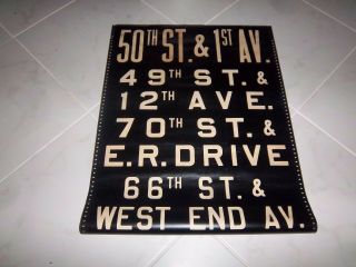 Vintage 1948 Nyc Bus Sign Manhattan Roll Sign West End Ny East River Drive 70th