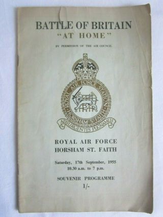 1955 Raf Battle Of Britain " At Home " Souvenir Programme Horsham St Faith Norwich