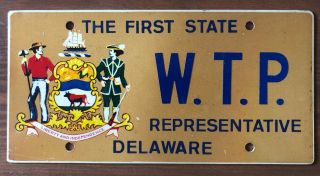 Delaware Political License Plate State Representative W.  T.  P.  Graphic