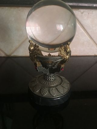 Merlin Crystal Ball And Pewter Stand With Crystals Collectible - Marble Base
