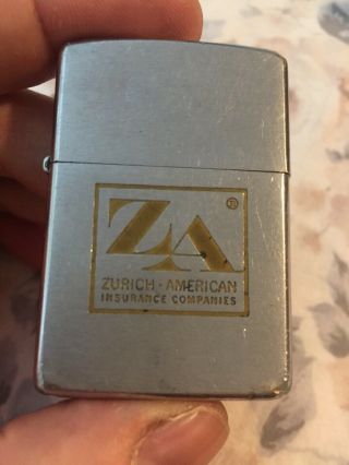 Vintage 1972 Chrome Zurich American Insurance Companie Advertising Zippo Lighter