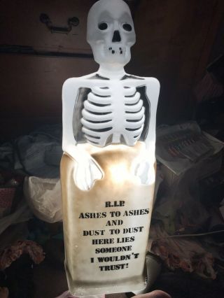 Vintage R.  I.  P.  Tombstone Skeleton Lighted Halloween Blow Mold Decor Empire Rare