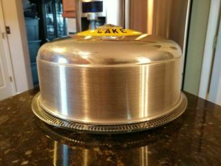 VTG YELLOW KROMEX ALUMINUM CAKE SAVER W/ ORIG GLASS PLATE - 11.  5 