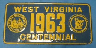 1963 West Virginia Centennial Front License Plate Very Good