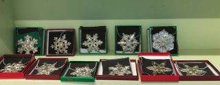 13 Gorham Sterling Silver Snowflake Christmas Ornaments Various Dates 1971 - 1991