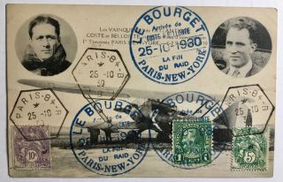 1930 Pc French Aviators Costes & Bellonte With Special End Of Flight Cancels