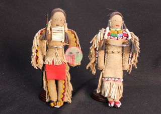 Sioux Beaded Dolls 9 1/2 " C.  1950s Native Tanned Hide