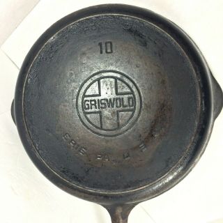 Vintage Cast Iron Griswold Skillet Fry Pan 10 Erie Pa