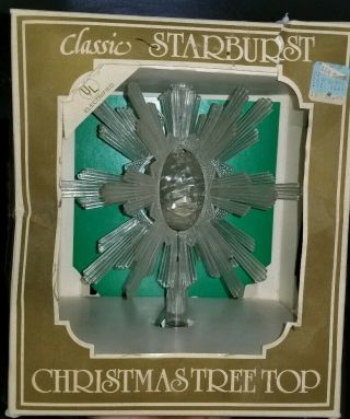 Vintage Rare Bradford Starburst Plastic Christmas Tree Top Topper Clear White