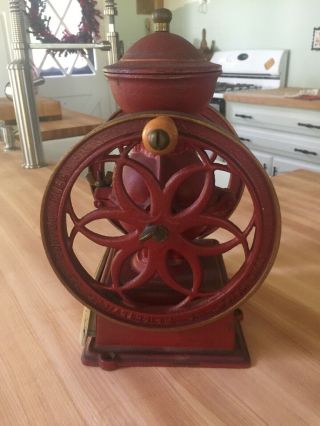 RARE Vintage JOHN WRIGHT Coffee ☕️ Mill Grinder Cast Iron Red And Gold EUC 2