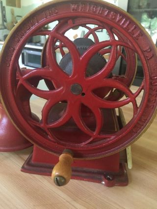 RARE Vintage JOHN WRIGHT Coffee ☕️ Mill Grinder Cast Iron Red And Gold EUC 6