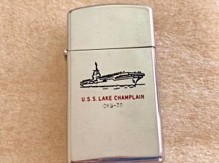 1962 Zippo Slim Lighter & Patch Uss Lake Champlain U.  S.  Navy Spacecraft Recovery