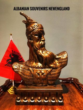 Statue Of Scanderbeg.  Color Gold And Bronze.  Dimensions H 17 " L 10 1/2 " W 7 ".