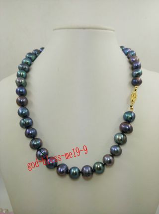 18 " Charming Aaa 10 - 11mm Natural Tahitian Black Baroque Pearl Necklace 14k Clasp
