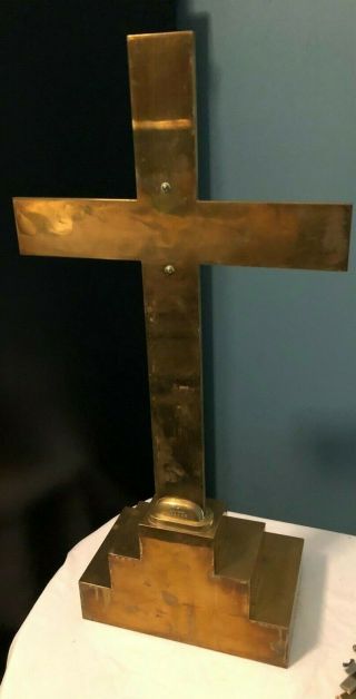 GLORIOUS LARGE ANTIQUE CATHOLIC CHURCH ALTAR GOLD BRASS CROSS W/ IHS BY GORHAM 4