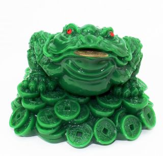 Feng Shui 3 " Tall Green Money Frog Coin Toad Chan Chu Chinese Charm