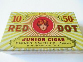 Vintage Tobacco Tin - - Red Dot Junior Cigar Tin - Ten For 50 Cent