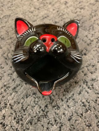 Vintage Ashtray Smoking Nose Black CAT Head 3” Red Nose 3