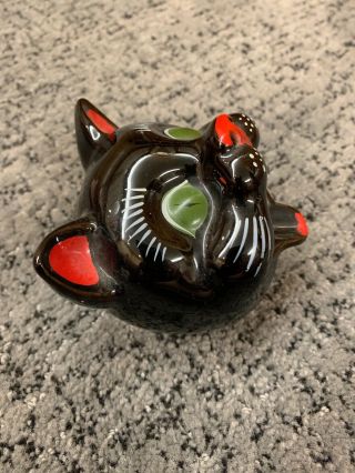 Vintage Ashtray Smoking Nose Black CAT Head 3” Red Nose 4