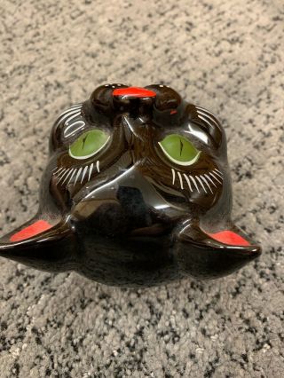 Vintage Ashtray Smoking Nose Black CAT Head 3” Red Nose 5