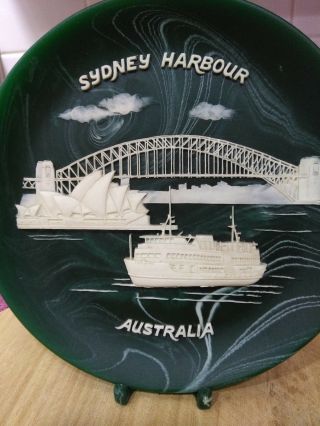 Australia Sculpture Plate Sydney Harbour Handcrafted Cultured Marble 8 " Diameter