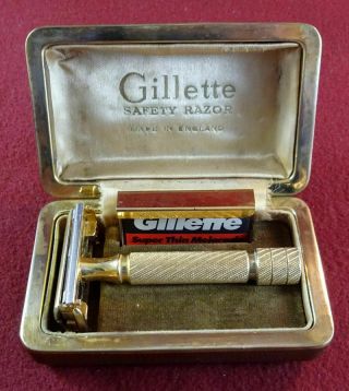 Old Rhodium Gillette Safety Razor - England 430030 Gold W/box