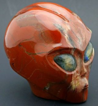 Magnificent Red JASPER ALIEN Head Art Sculpture LABRADORITE Eyes Crystal Healing 4