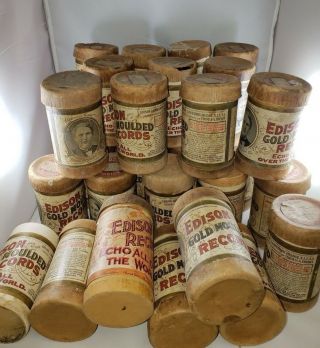 28 Antique Edison Gold Moulded Record Tubes With Storage Cylinders,  Extra Tubes