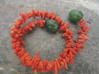 Red Natural Coral Coil Bracelet With Jadeite Beads