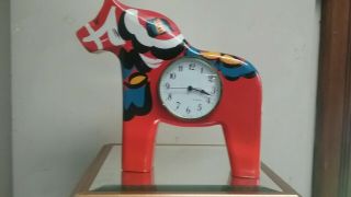 Sweden 11 " X 11 " Dala Horse Clock▪akta Hemslojd Hand Painted Wood Rare
