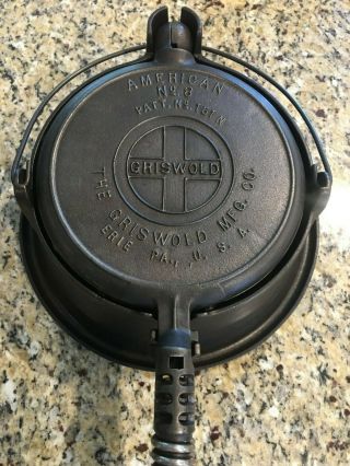 Griswold 8 Cast Iron Waffle Iron High Base No.  88 W/ Bail Handle Restored