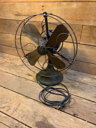 Vtg Antique Ge General Electric Aou Brass Blade Fan 3 Speed Oscillating Old Cast