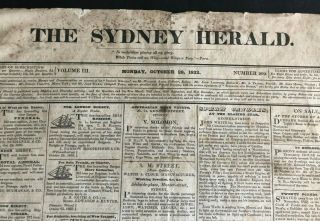 1833 Sydney Morning Herald - 4 Pages - Extremely Rare