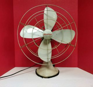 Vintage White Hunter Table Fan Model Cg - 16 Metal Rotating Oscillating 18 " Rare